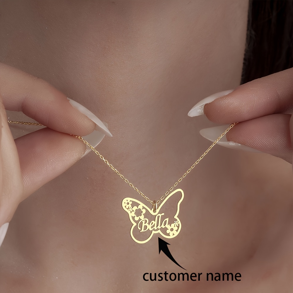 Personalized Butterfly Flower Pendant Necklace — Unique Gift